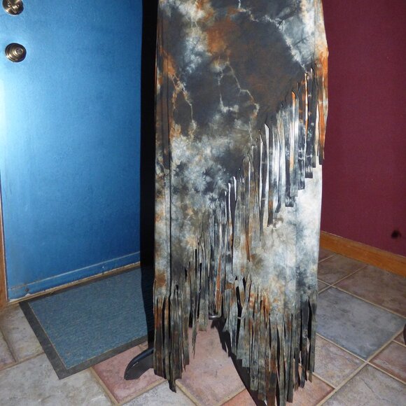 QUIRKY GOTH BOHO HIPPY TIE DYE MULTI COLOR FRINGE MAXI SKIRT XL - Picture 2 of 8